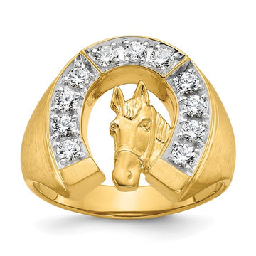 14k Yellow Gold  .80ctw Diamond Horseshoe Horse Head Ring   DGR-23305
